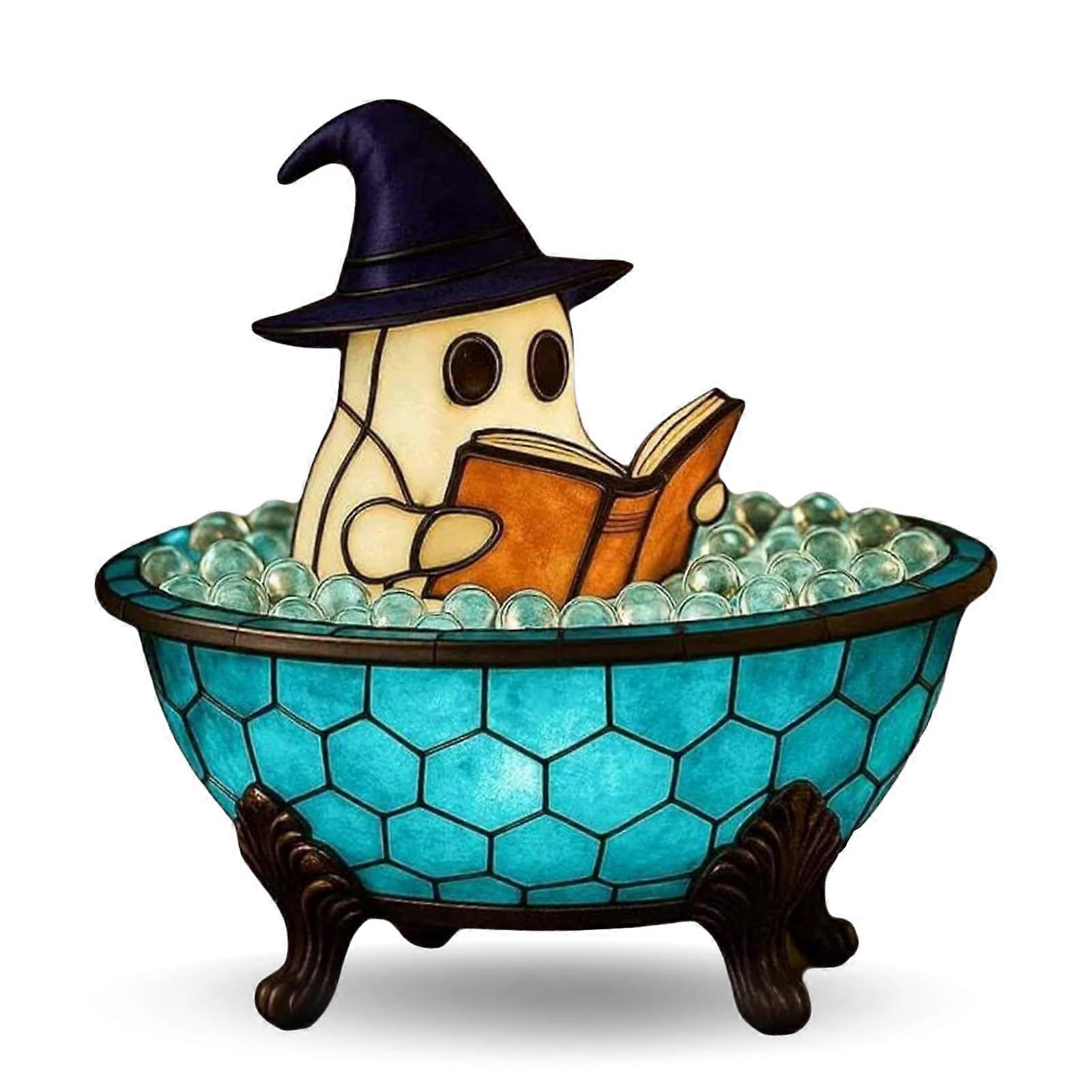 Halloween Ghost Lamp with Touch Control, Warm LED Night Light, Resin Figurine Table Decor