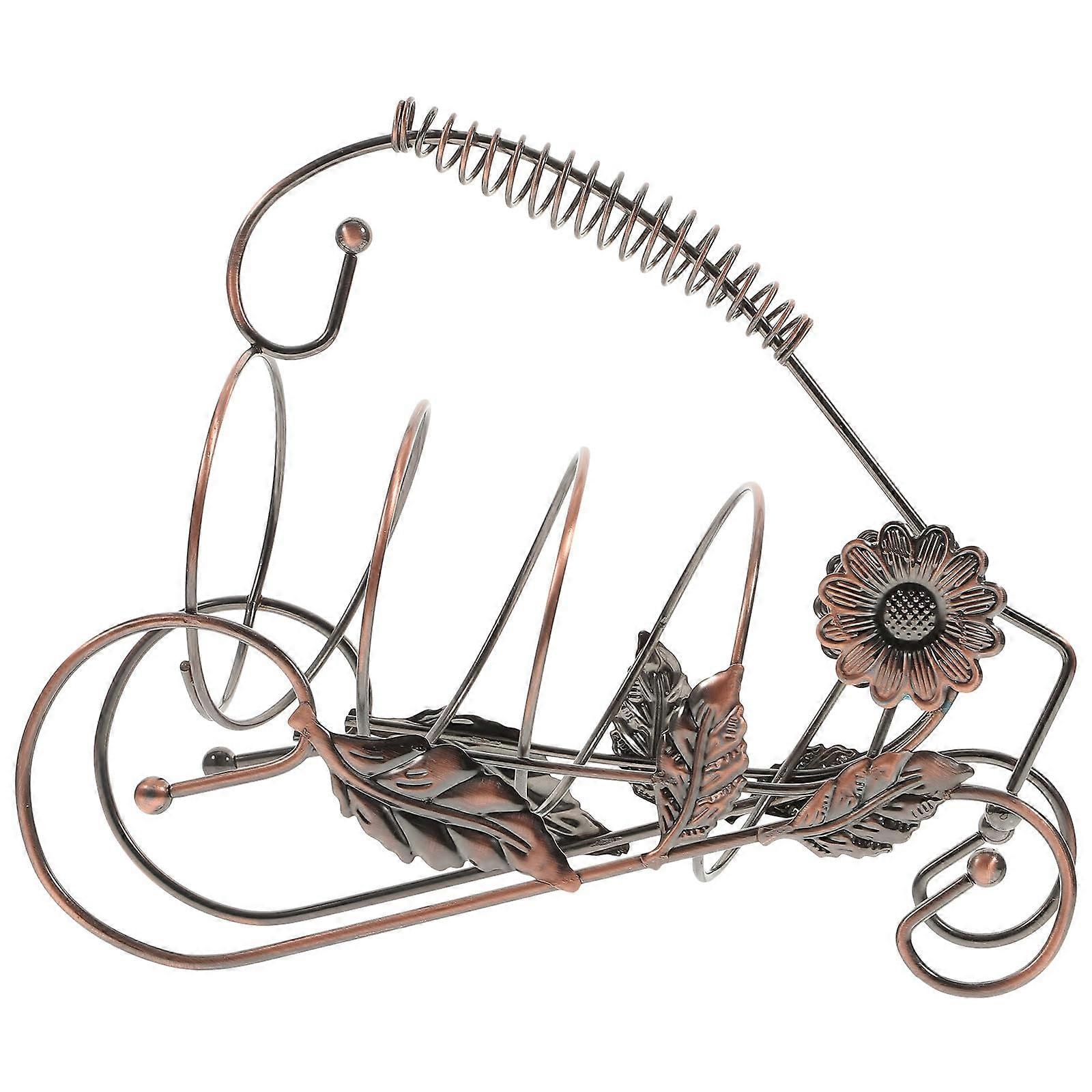 Wine Bottle Rack with Elegant Grape Leaf Design, Vintage Metal Tabletop Wine Holder for Home Decor