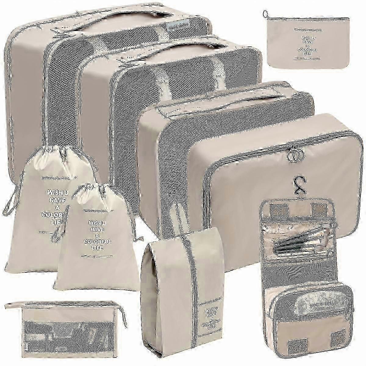 10 Set Packing Cubes For Suitcase, Lightweight Various Sizes Luggage Packing Organizers With Laundry Bag, Foldable Compression Travel Carry On Storage