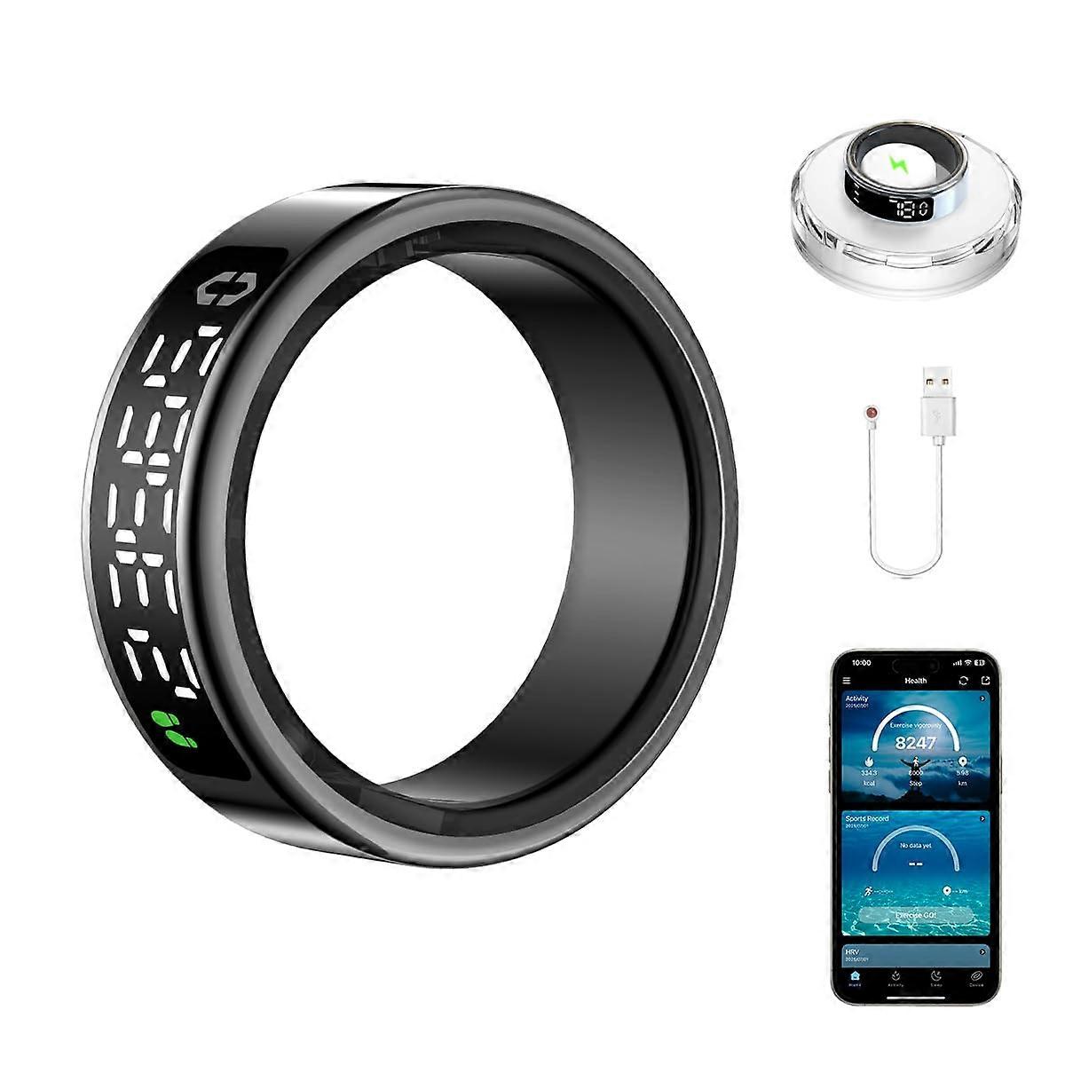 Smart Health Ring with Screen, Heart Rate and Sleep Tracking, Fitness Monitor IP68 for iPhone and Android Black 11