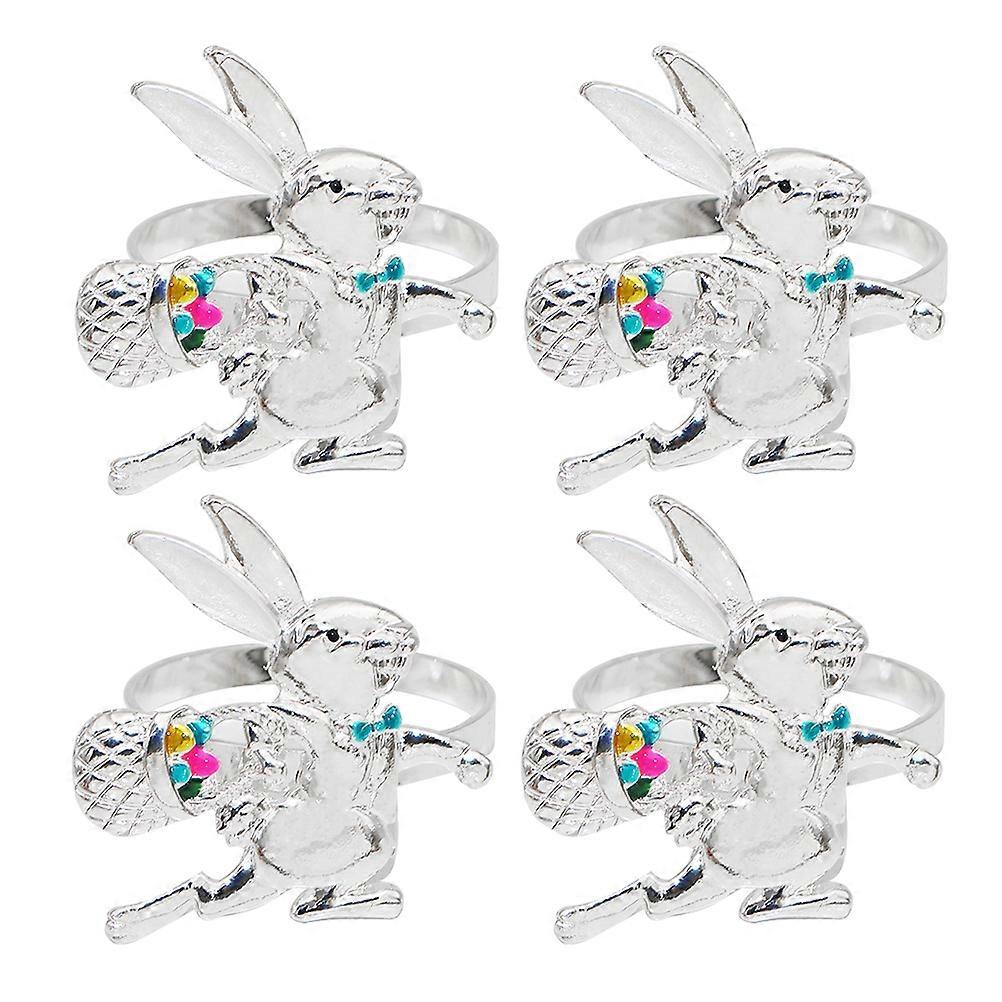 Easter Bunny Napkin Rings Set for Spring Dinner 4Pcs Reusable Rabbit Buckle