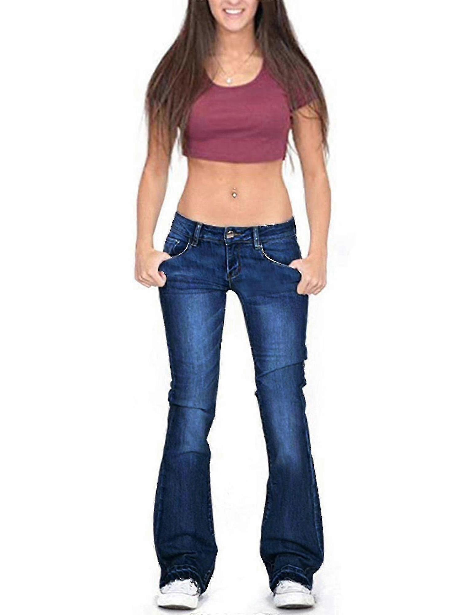 Dames bootcut jeans, stretch denim, lage taille, flared broek