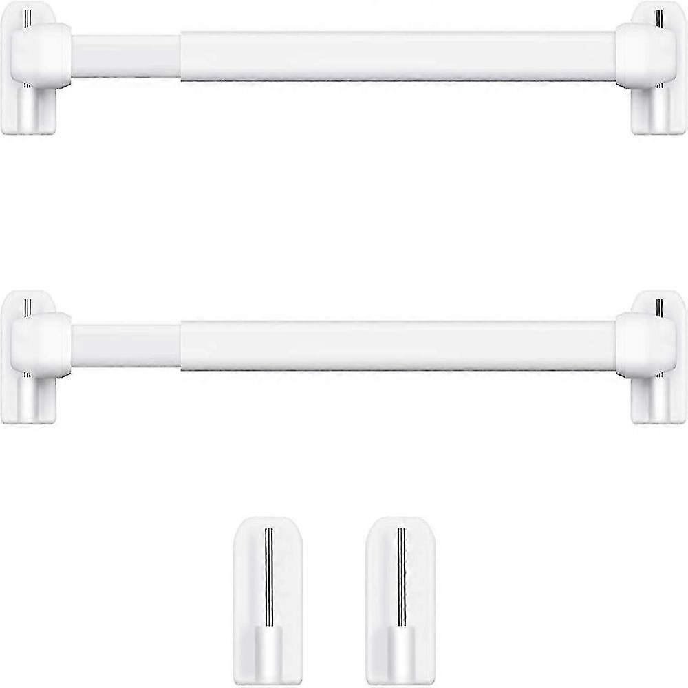 Adjustable White Plastic Tension Curtain Rod with Adhesive Hooks, 40-60cm (2 Pack)