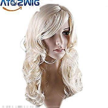 Blonde Synthetic Wig Long Wavy with Side Bangs Full Coverage Natural Wave Hairstyle