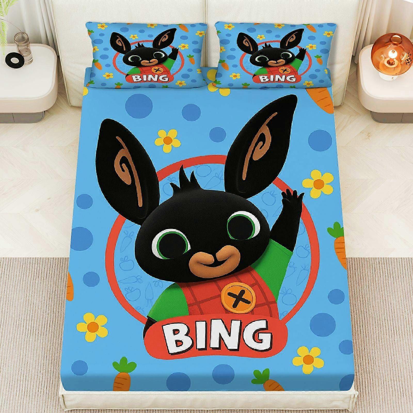 3pcs Bing Bunny Fitted Sheet Set - Soft Breathable Polyester Bedding with Cartoon Character Design Includes 1 Fitted Sheet