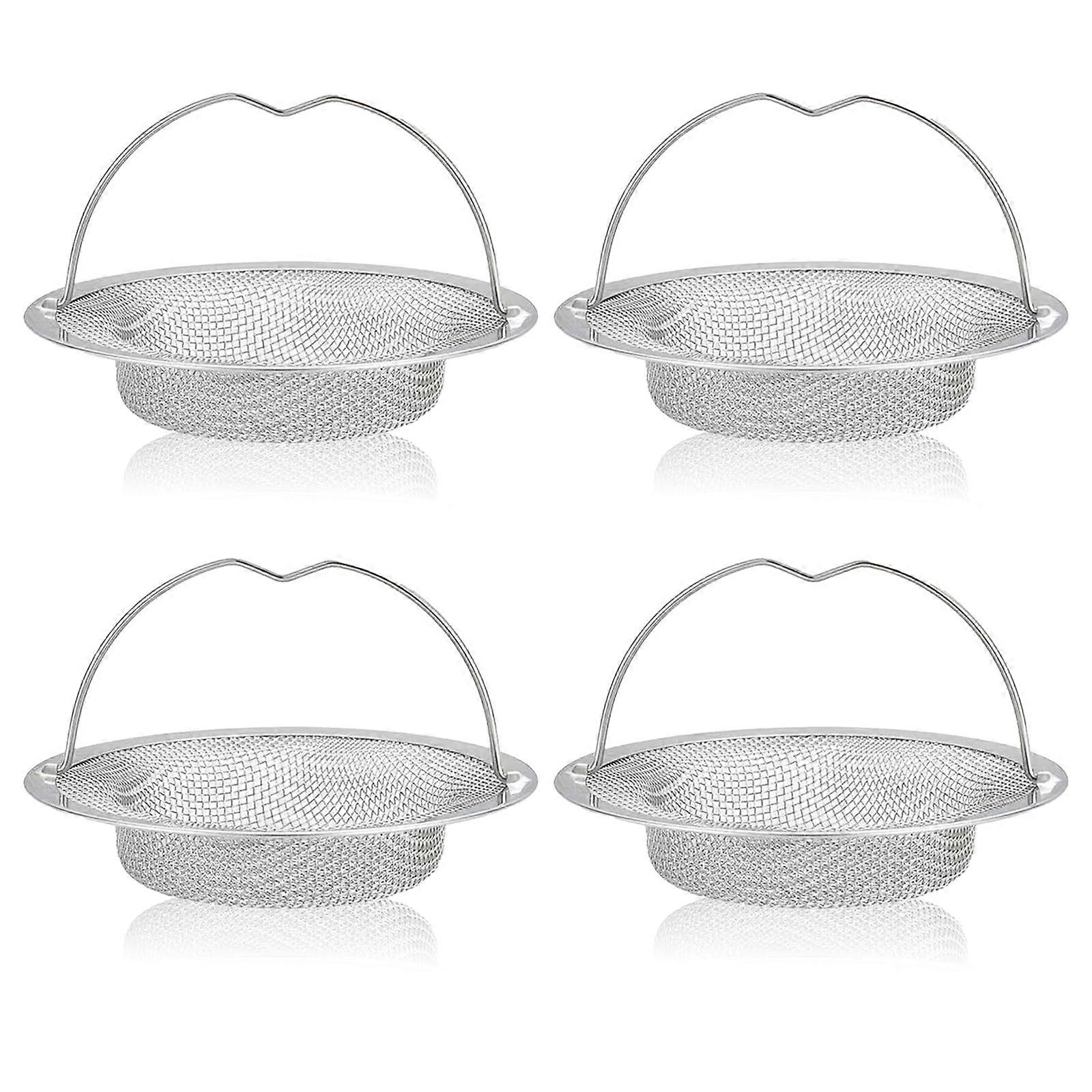 4PCS 11cm Stainless Steel Kitchen Sink Strainer with Handle, AntiClog Drain Filter for Bathroom