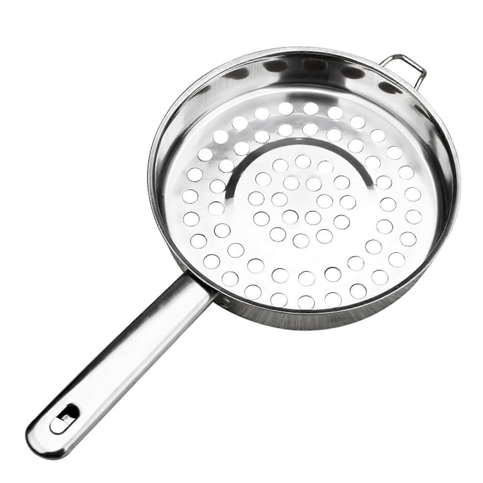 Stainless Steel Mesh Strainer with Long Handle, Flat Bottom Kitchen Colander for Frying and Draining