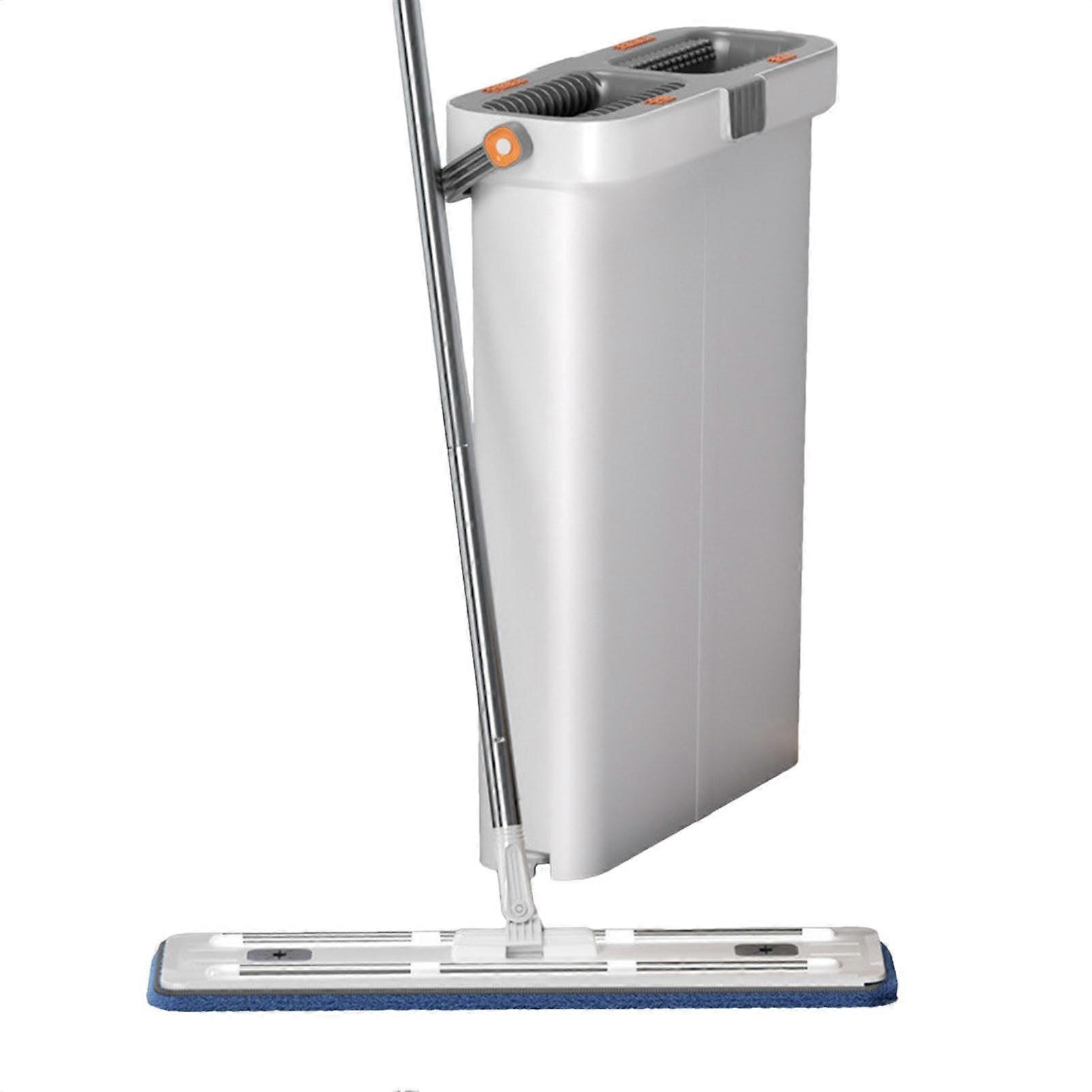 Flat Mop and Bucket with Microfiber Pads, Hands Wet Dry Floor Cleaning, SpaceSaving Design