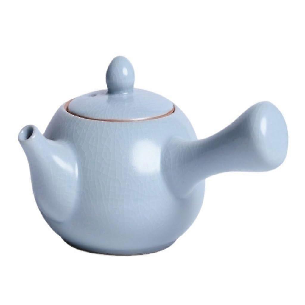 Ru Kiln Blue Ceramic Side Handle Teapot for Authentic Tea Brewing, Japanese Style
