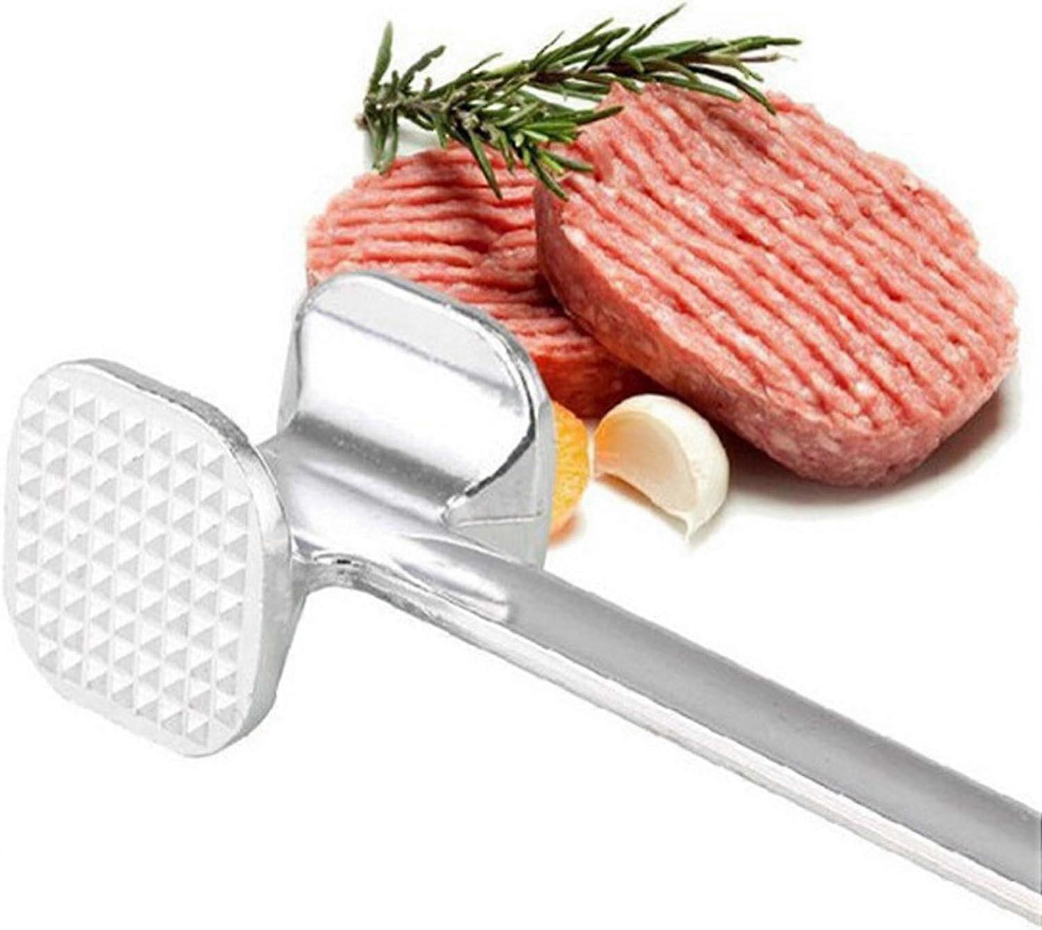 Meat Tenderizer Mallet Stainless Steel DoubleSided Tool with Ergonomic NonSlip Handle Silver