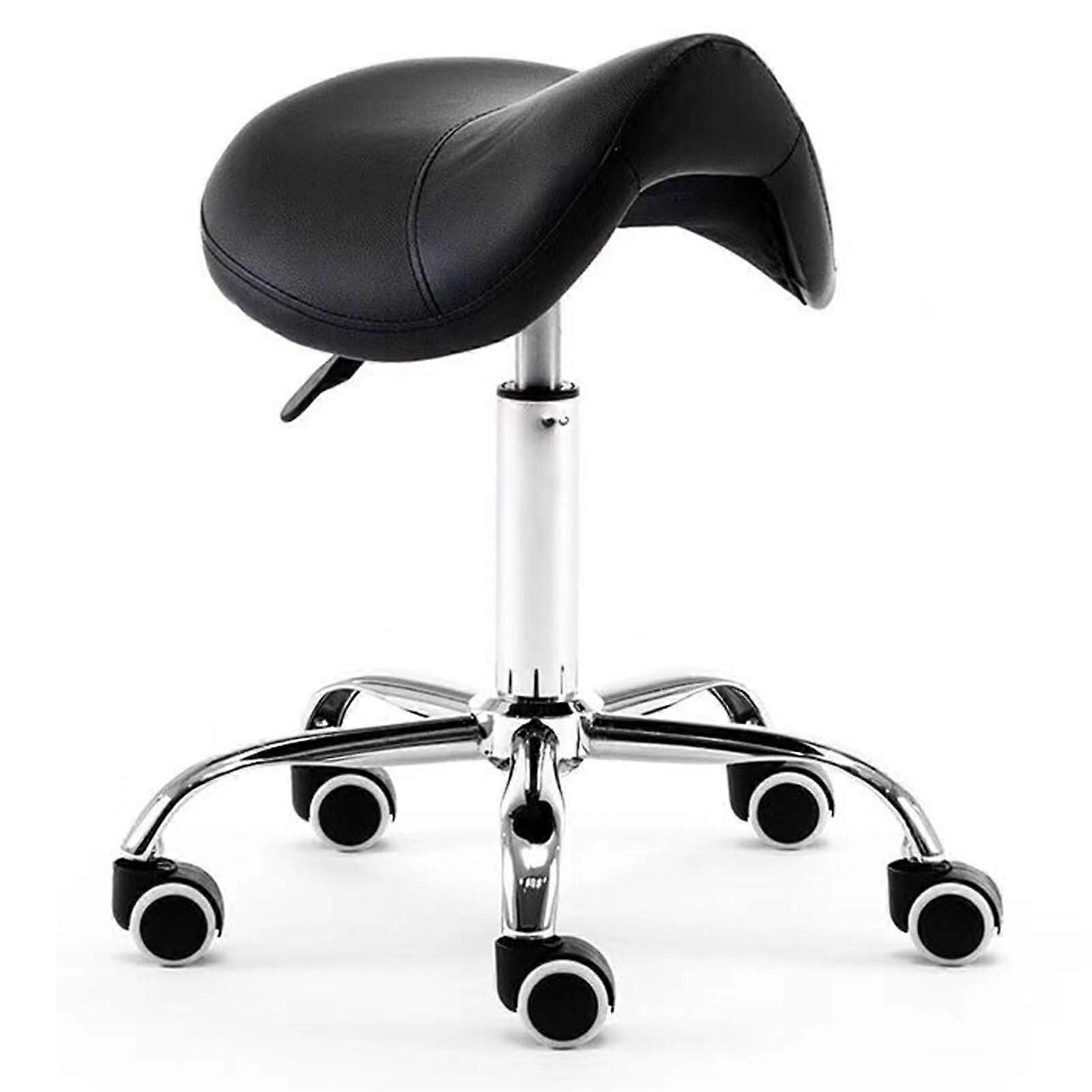 Ergonomic Saddle Stool with Wheels Adjustable Height PU Leather for Salon Office Tattoo