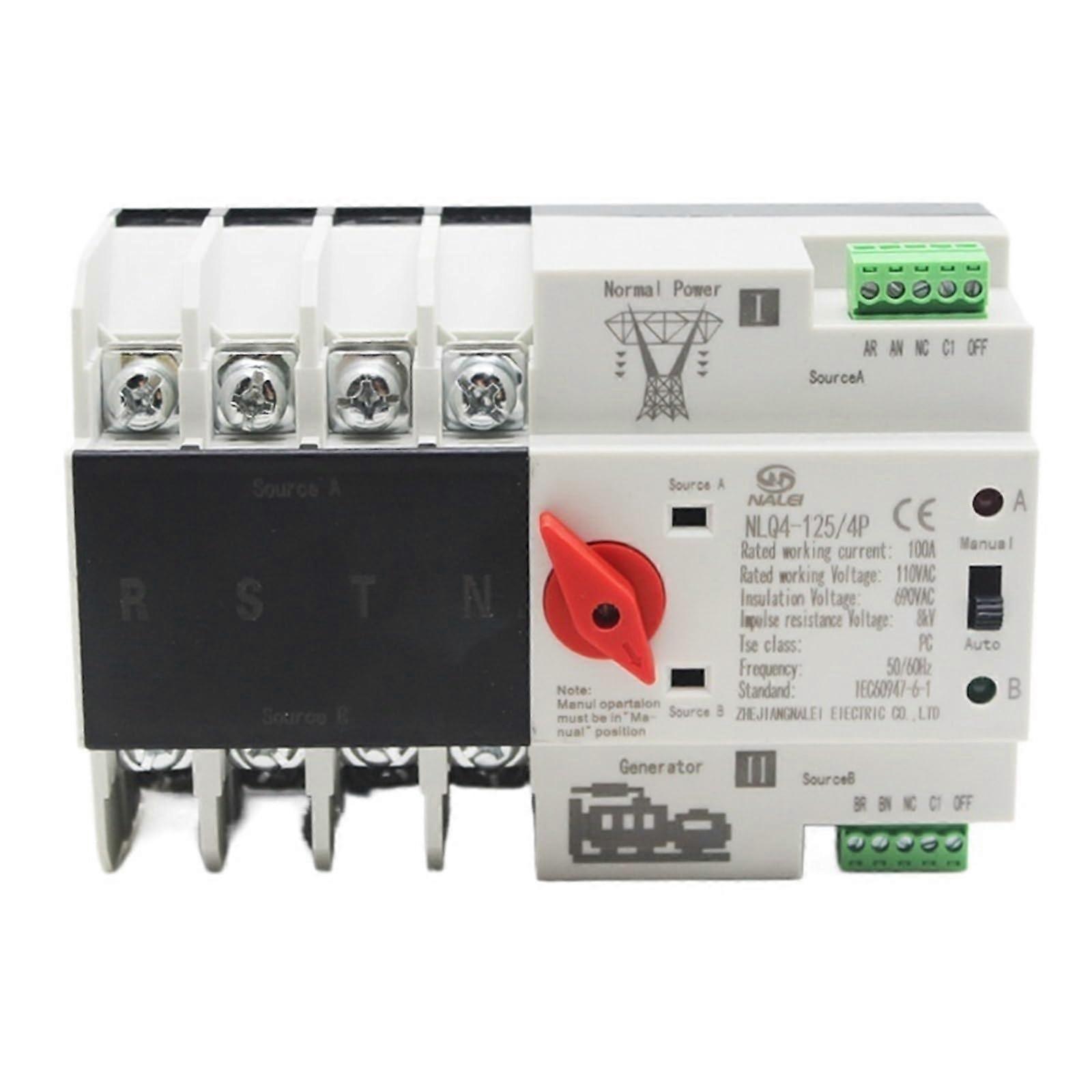 110V Dual Power Automatic Transfer Switch 4 Pole 100A 80A 63A 50A Generator Changeover Switch