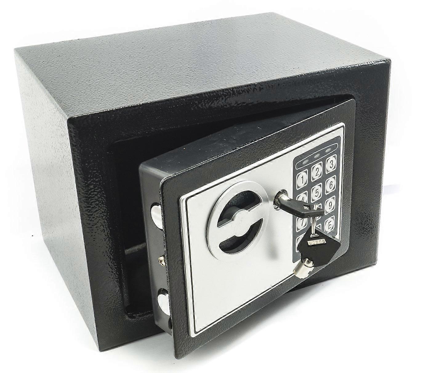 Digital Wall Safe with Programmable Numeric Lock and Emergency Key Access for Home or Office, Black