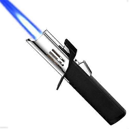 Butane Torch Lighter with Safety Lock, Adjustable Flame, Windproof Refillable Design for Outdoor Use, Black