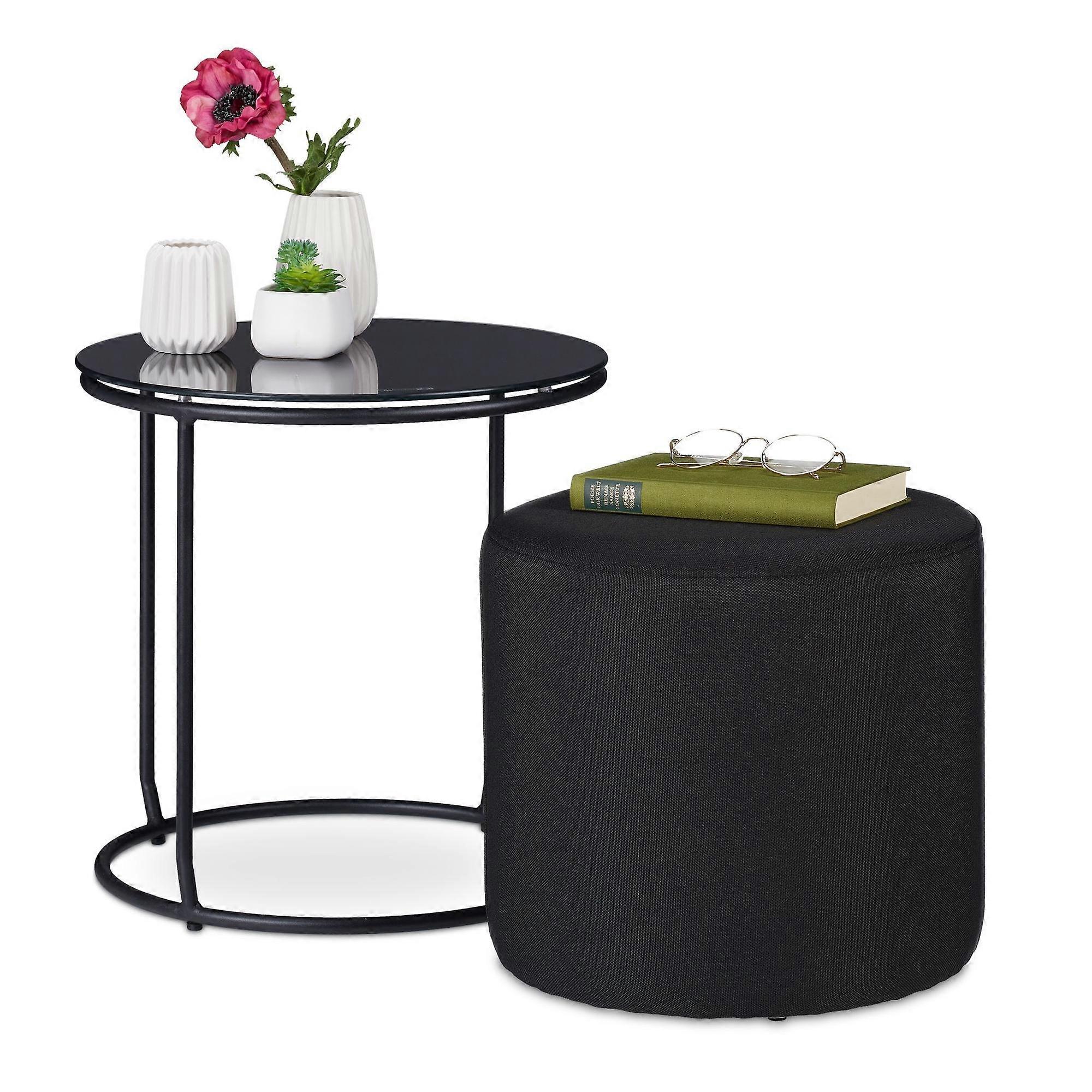 Side Table with Footstool Black