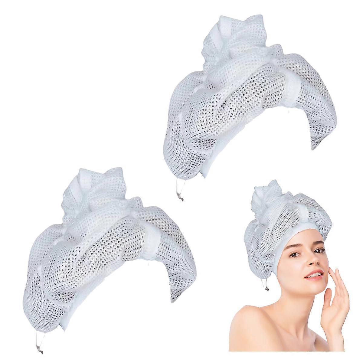 Curly Hair Drying Cap Adjustable Breathable Mesh Bonnet with Drawstring for Quick Curl Formation White