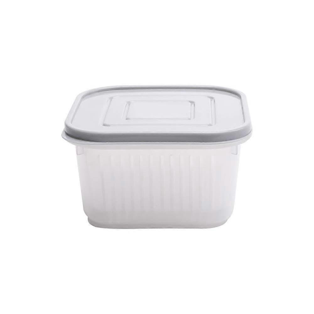Food Storage Container with Lid, Stackable Plastic Fridge Box with Drain Insert, Square Organizer for Vegetables and Fruit, Gray