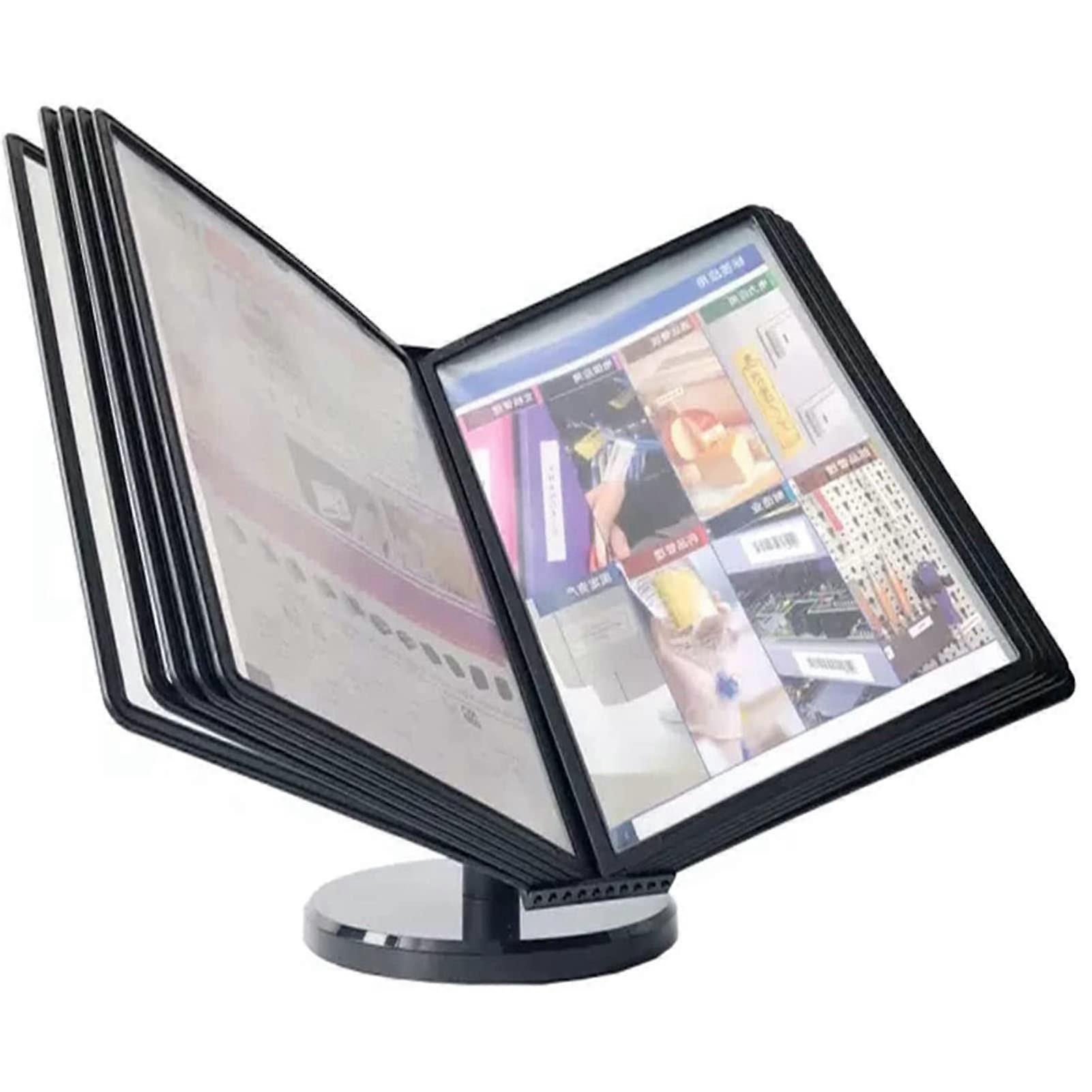 Desktop Reference System with 10 Page Flip Display Panels, A4 Document Organizer Rack, Durable Metal Frame