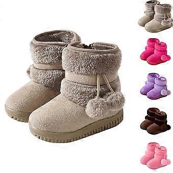 Laarzen voor meisjes, sneeuwlaarzen voor meisjes, dikke sneeuwlaarzen voor kinderen in effen kleur, warme en comfortabele korte laarzen, unisex laarzen, beige, maat 10-10,5 jaar
