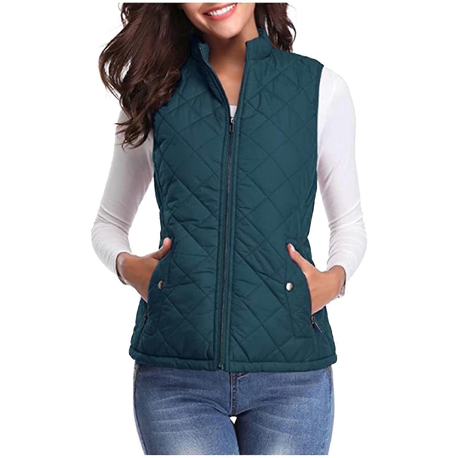 Vest for Women Winter Fall Basic Button Vest Solid Keep Warm Sleeveless Jacket with Pocket,Dark Blue