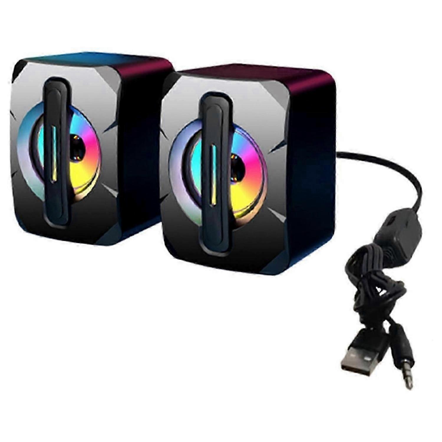 2 Pcs Speaker USB Subwoofer Light Emitting Mini Computer Speaker
