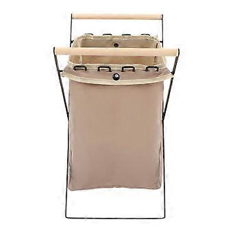 Foldable Garbage Holder Stable Placement Wooden Handle Trash Bag Support Frame with Garbage Bag for Barbecue Camping