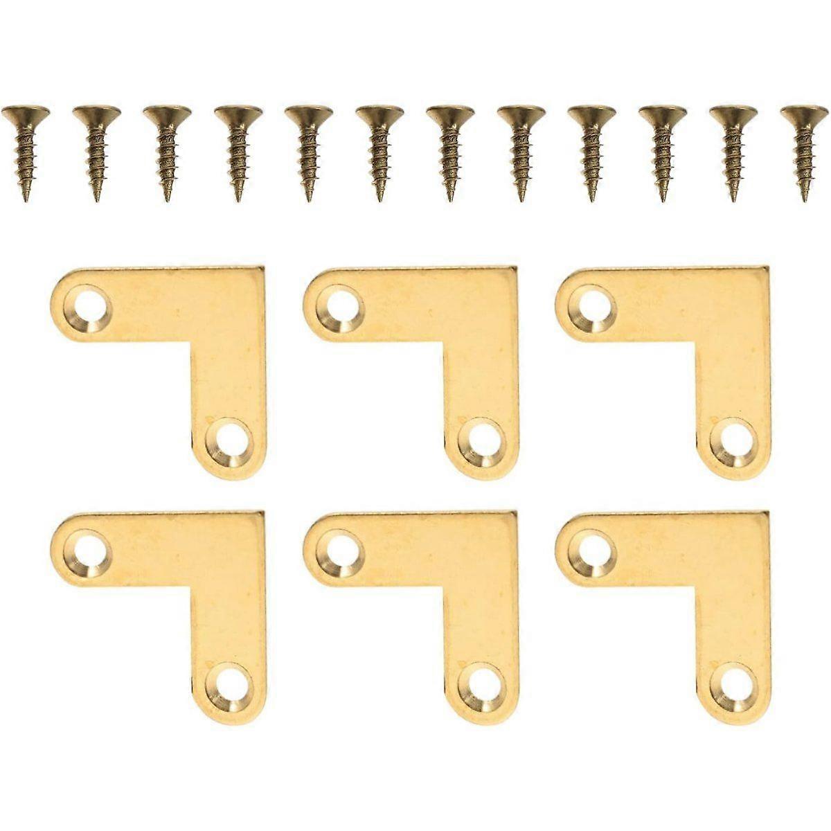6Pcs Antique L Shape Brass Flat Corner Bracket Joint Flat Corner Brace Plate Support Drawer Fixed Corner Code (Gold)