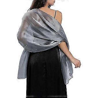 Silk Shawls And Stoles compatible with Evening Dresses Women's Sheer Soft Bridesmaids Wedding compatible withmal Party Organza Shawl (dark Gray)