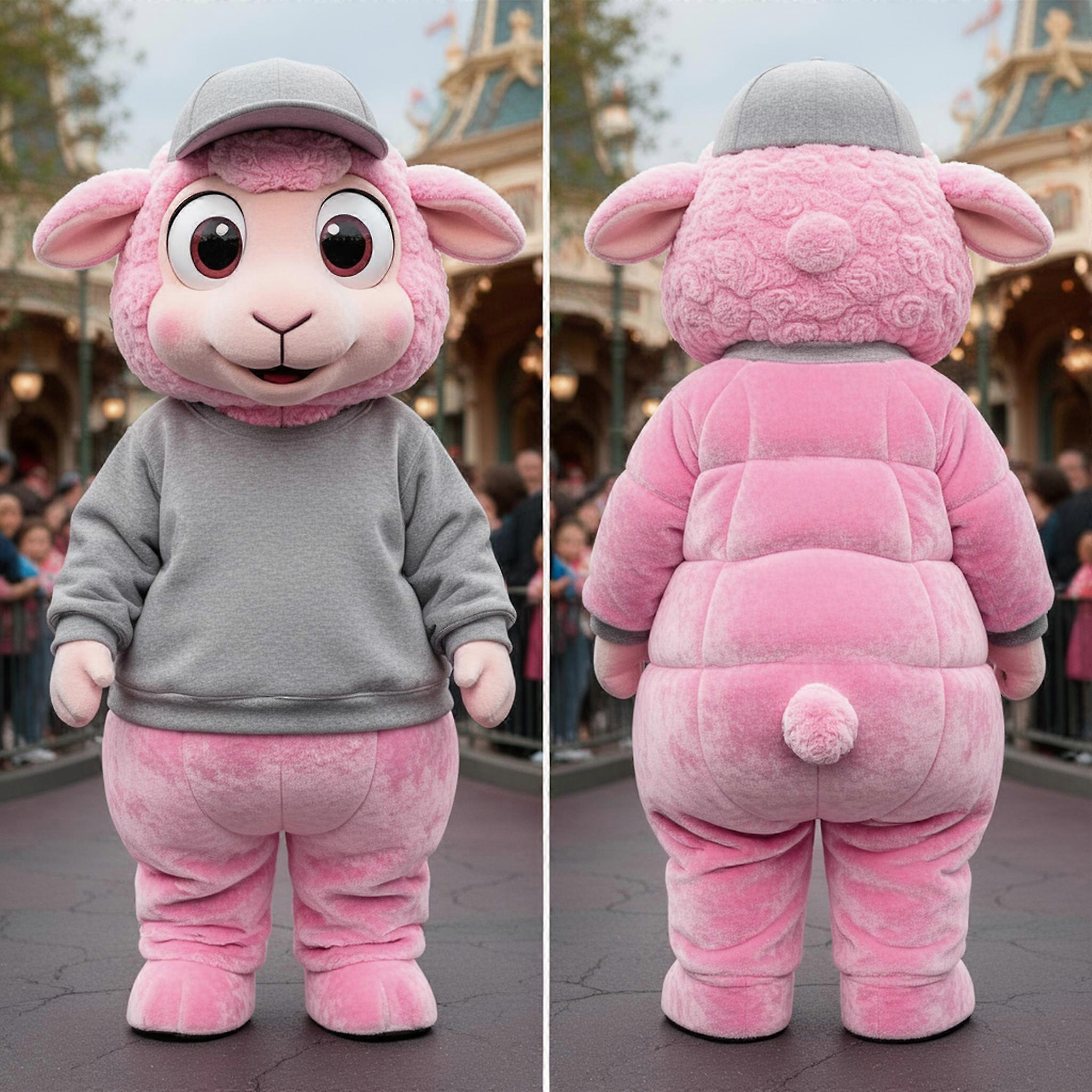 MASTICOT Pink Fluffy Sheep Mascot