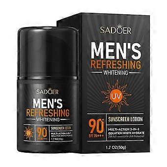 Crema solare rinfrescante e illuminante per uomo con SPF 90+, protezione UV e controllo dell'oleosità.