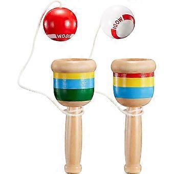 2 Pieces Cup and Ball Game with Wooden Paddle Ball String Catch Toy for Hand Eye Coordination