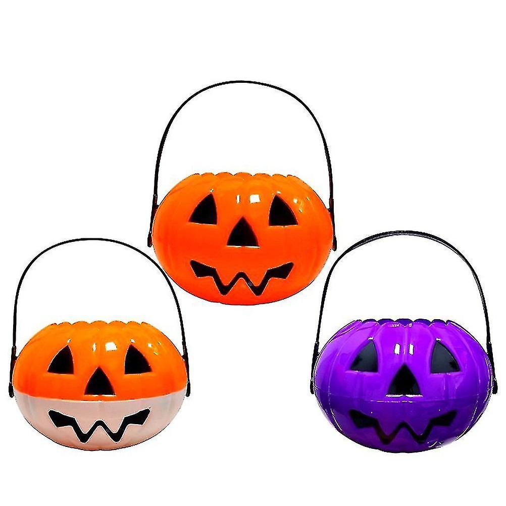 3pcs Halloween Portable Pumpkin Bucket Halloween Decorative Props Purple Orange