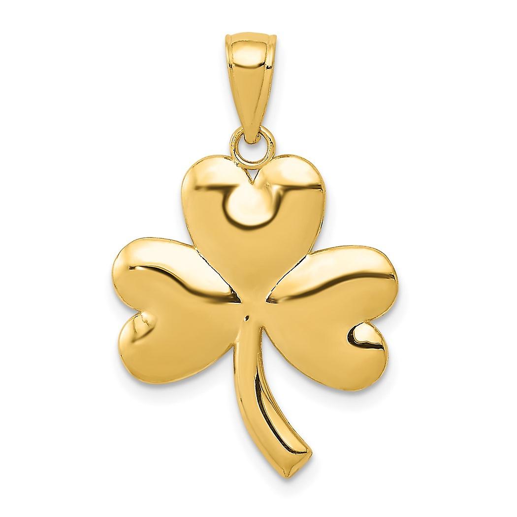19mm 10k Solid Yellow Gold Shamrock Charm Pendant Necklace for Women - 1.4 Grams