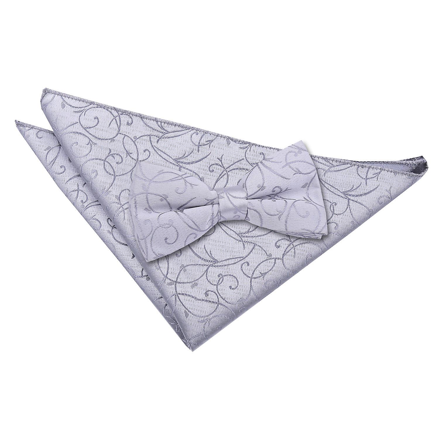 Silver Swirl Bow Tie and Pocket Square Set