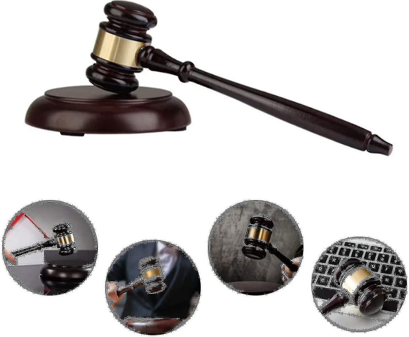 Wooden Hammer And Round Base, Handmade With Block For Judge, Lawyer, Auction Sales