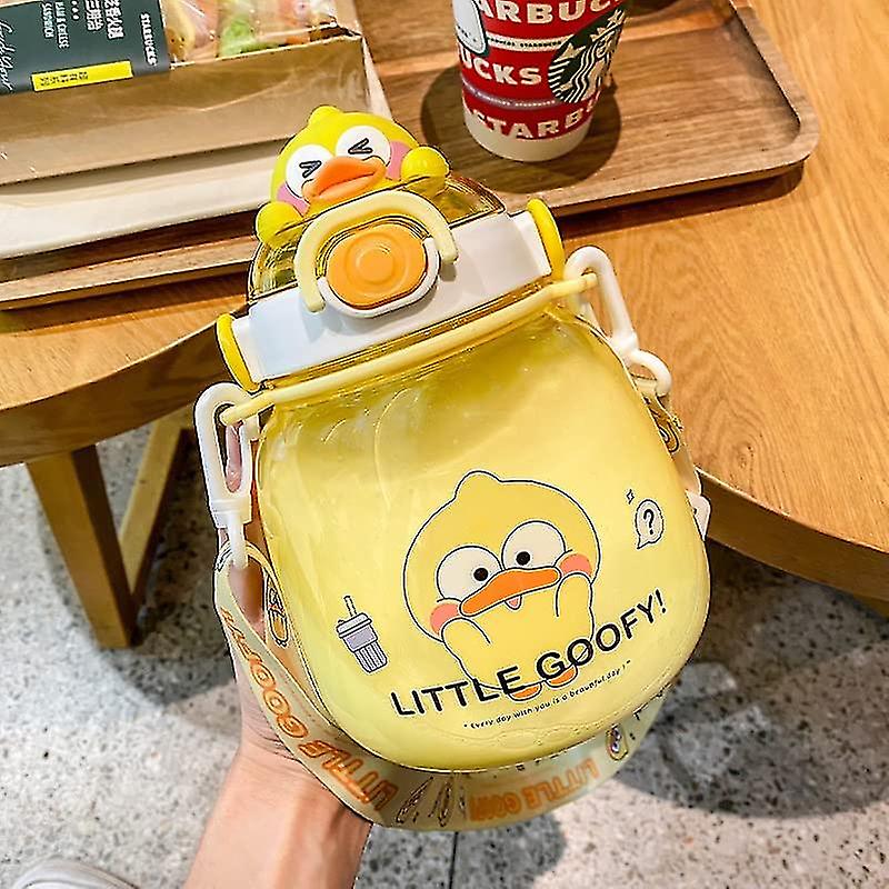 Kawaii Bear Water Bottle With Straw,portable Leak-proof Drinking Bottle With Adjustable Shoulder Strap For Kids Girls Travel Gift