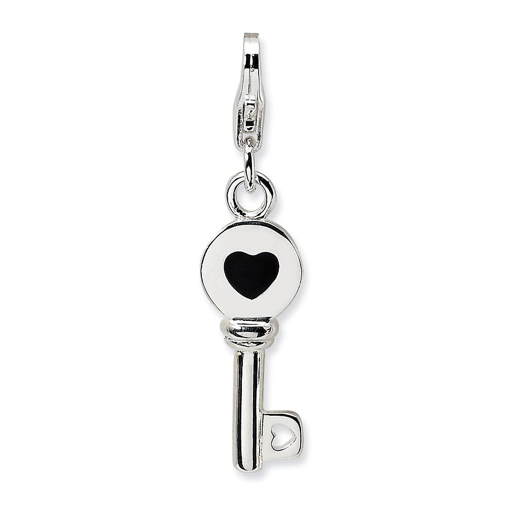 925 Sterling Silver Solid Polished Reversible Fancy Lobster Closure 3 D Enameled Key With-Lobster Clasp Charm 30x7mm Pen