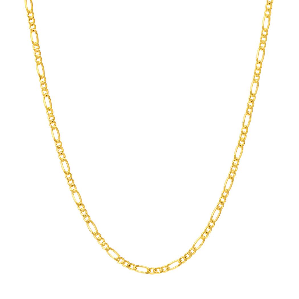 Colar em ouro amarelo 10k com corrente Figaro de 1,28mm e fecho de argola, unissex - Comprimento: 16 a 20 polegadas.
