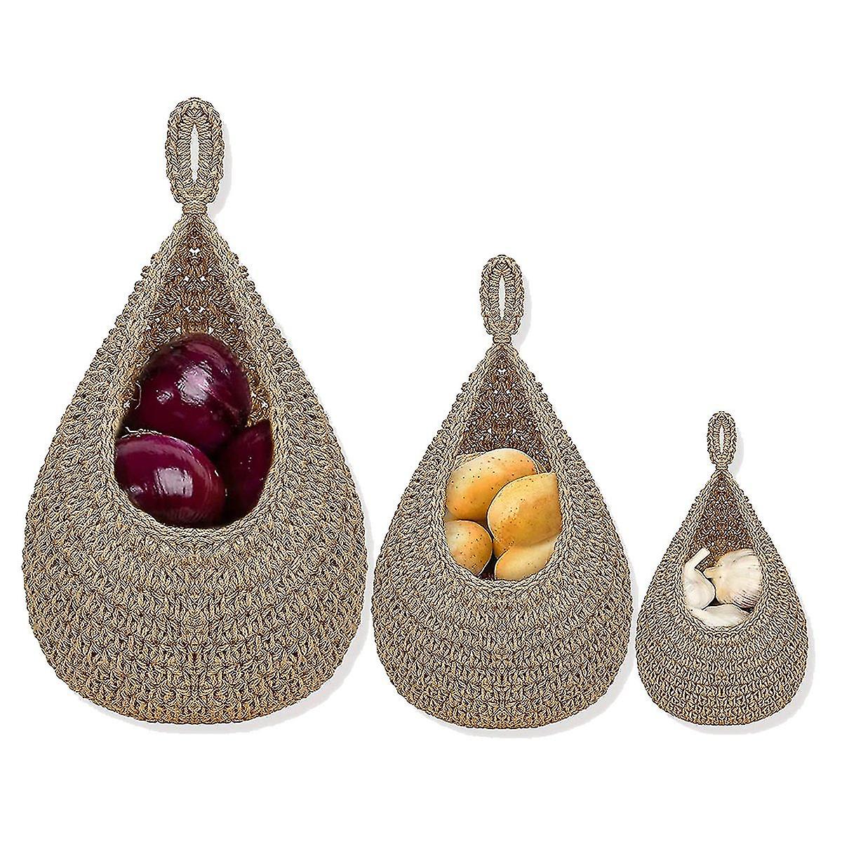 Hanging Fruit Basket Forkitchen, Hanging Wall Fruit Vegetable Baskets, Handwoven Decorative Hanging