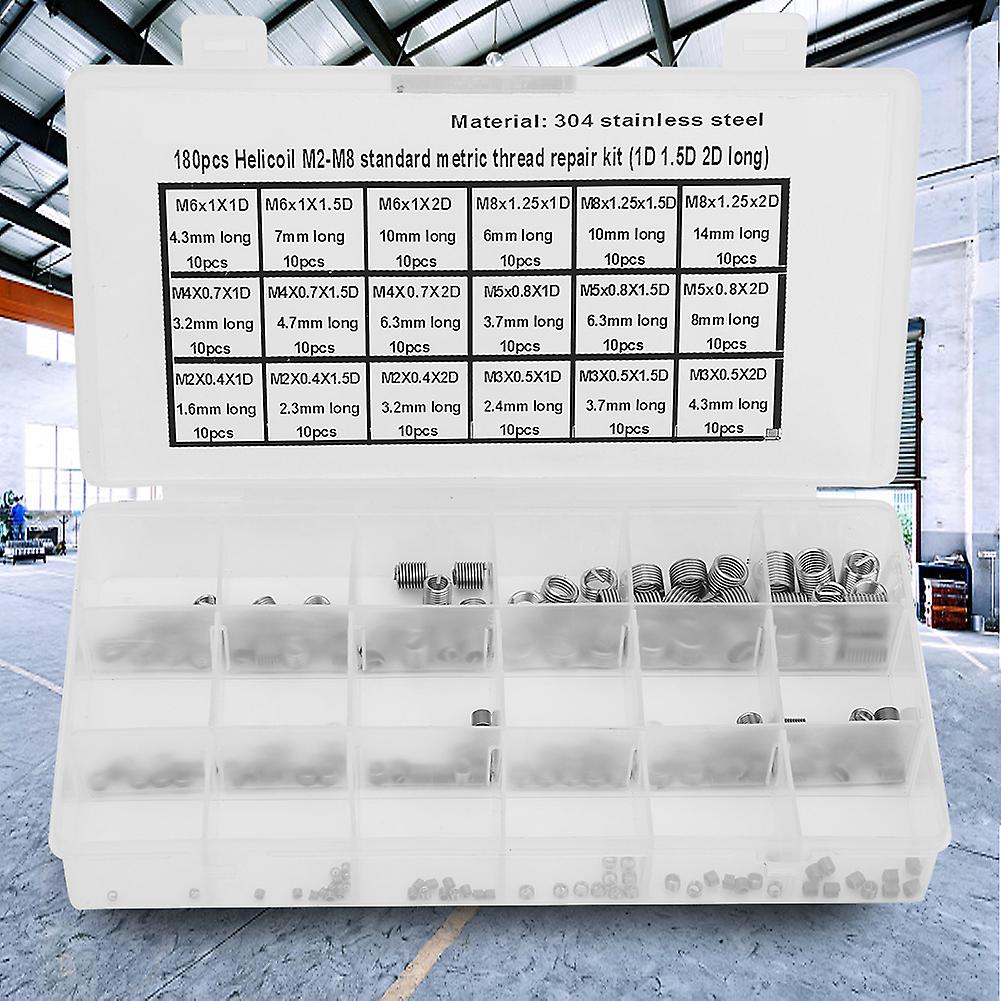 180pcs fil d’acier inoxydable inserts filetés kit de réparation M2-M8