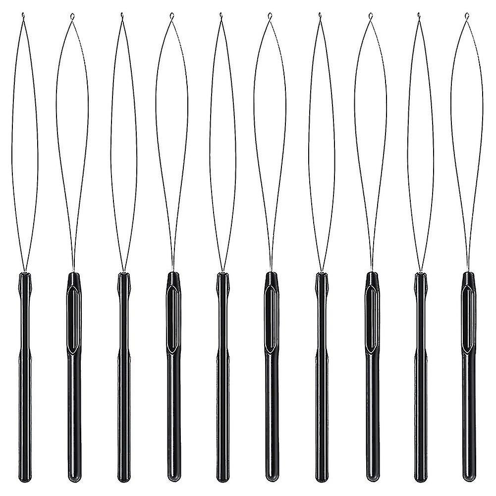 10pcs Hair Extension Loop Threader Tool And Bead Tool Black Loop Threader For Hair Extension Or Fea