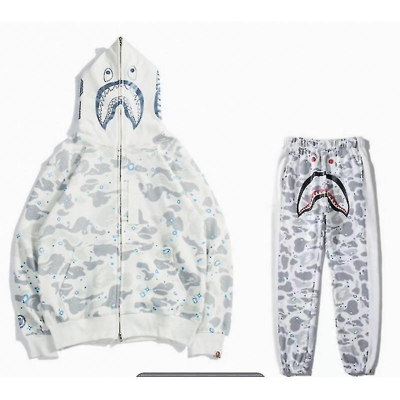 גאות זרימת אופנה חדשה הדפסה דיגיטלית תלת מימדית ראש כריש גברים ונשים זוגות סט סוודר רעול פנים