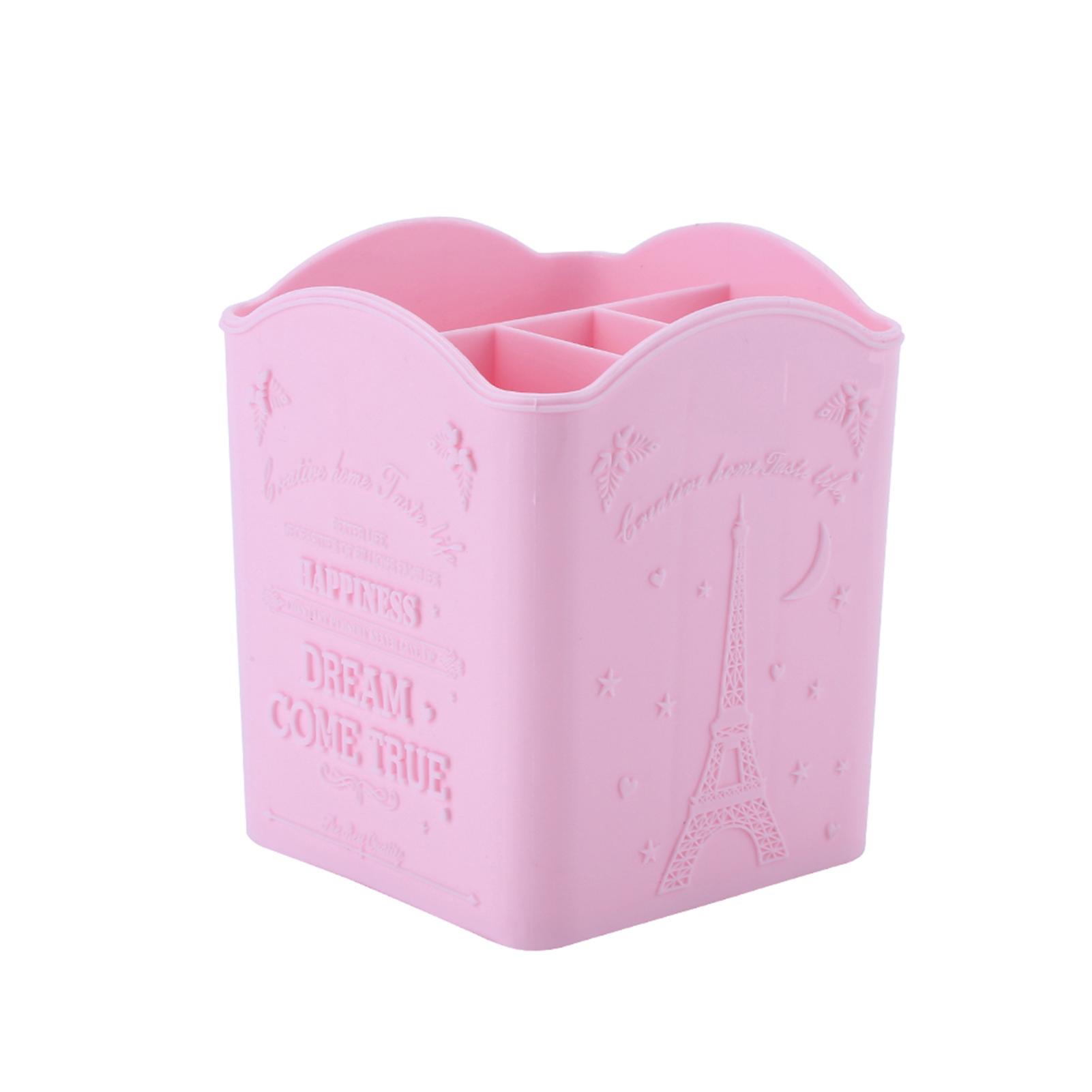 Storage Box with Eiffel Tower Print Pink, Cosmetic Manicure Tools Organizer Container for Stationery and Small Items