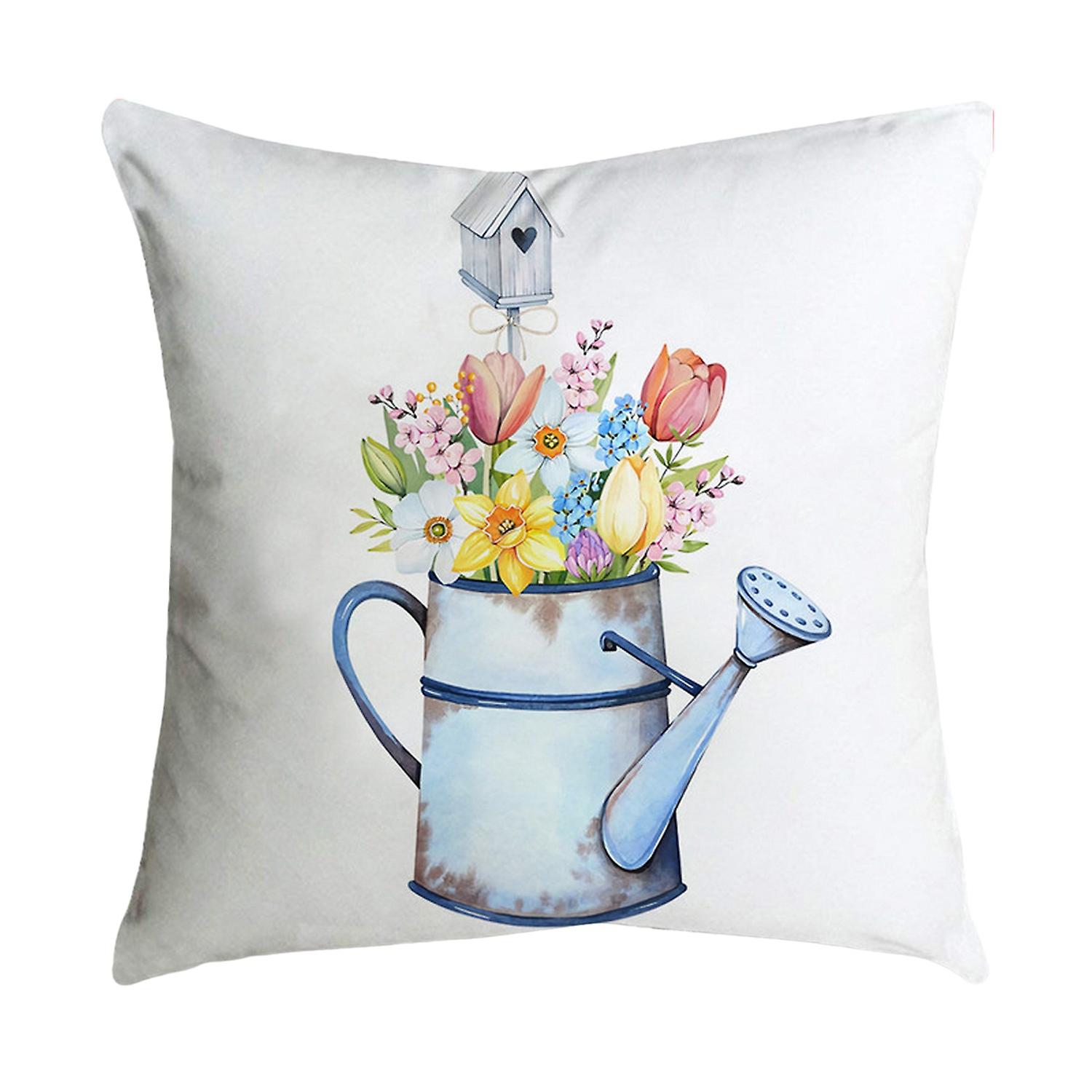 Pillow Case Spring Blossoms Comfortable Invisible Zipper Clear Printing Decorative Soft Indoor Sofa