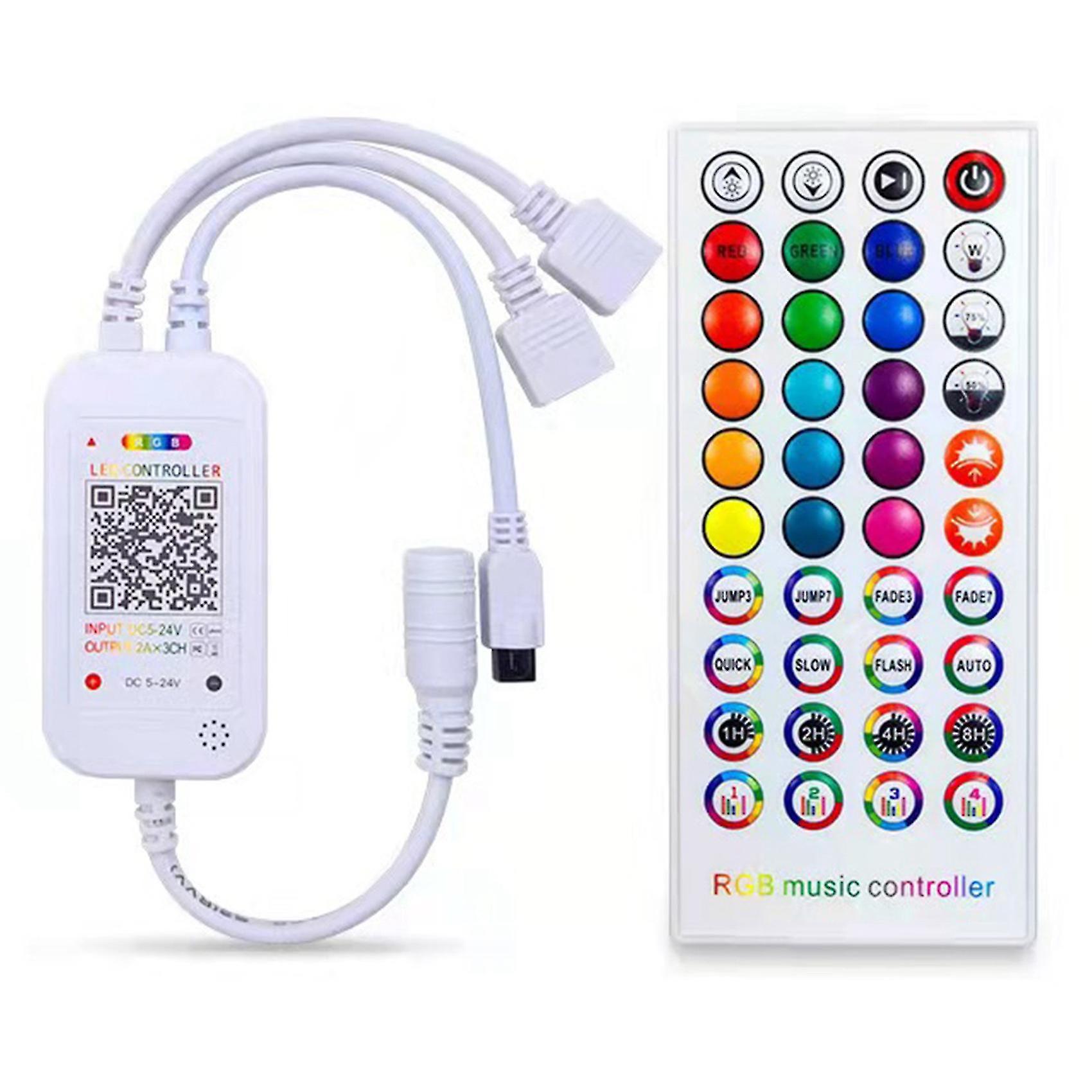DC5-24V Bluetooth LED Controller+40 Keys Remote Control APP Control and Music Sync RGB IR RF for 50