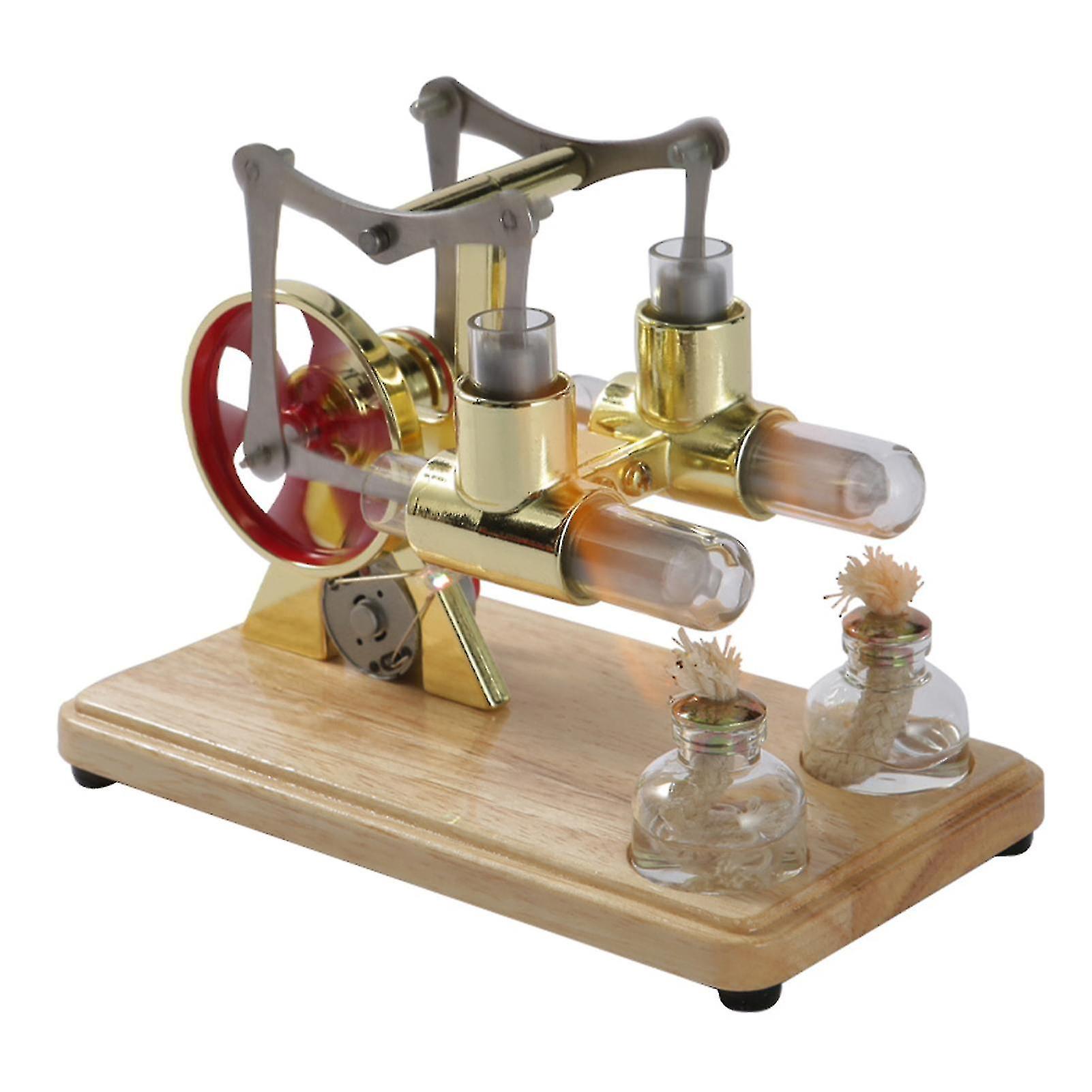 Stirling Engine Kit Hot Air Motor Model Physical Dual Engine Generator Model with LED Light