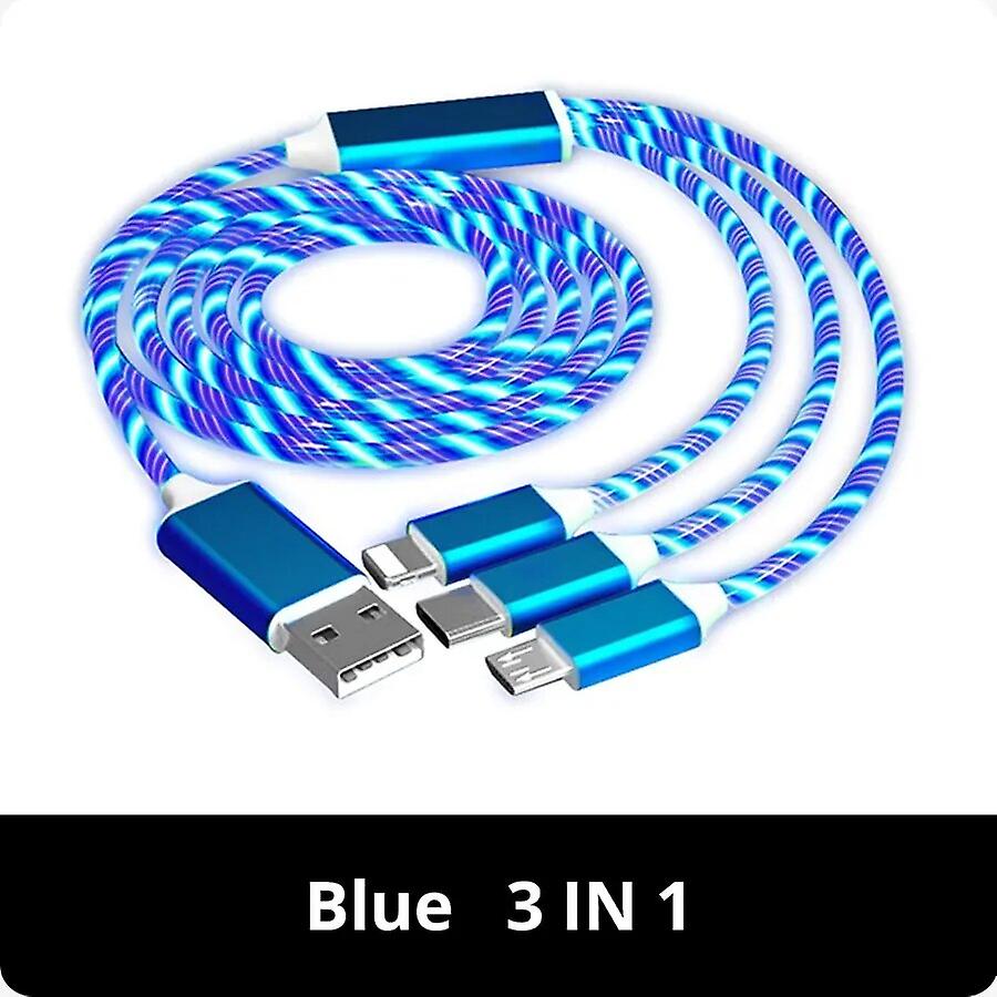 3IN1 Metal Streamer Cable Is Suitable for Apple Android Type C Mobile Phone One Split Three Fast Charging Luminous