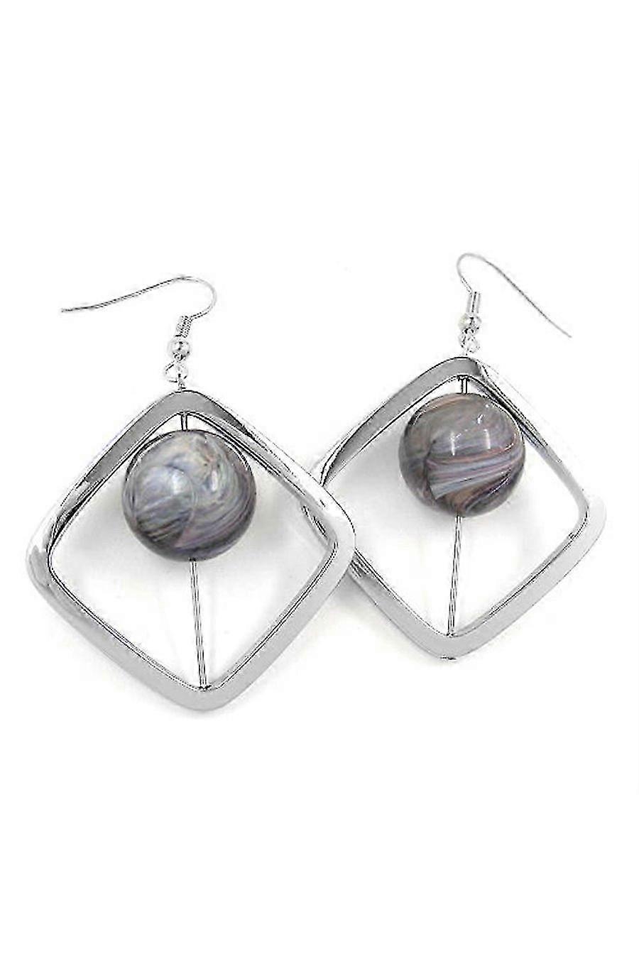 Hook Earrings Square Silver Coloured With Bead Grey - Gl02395