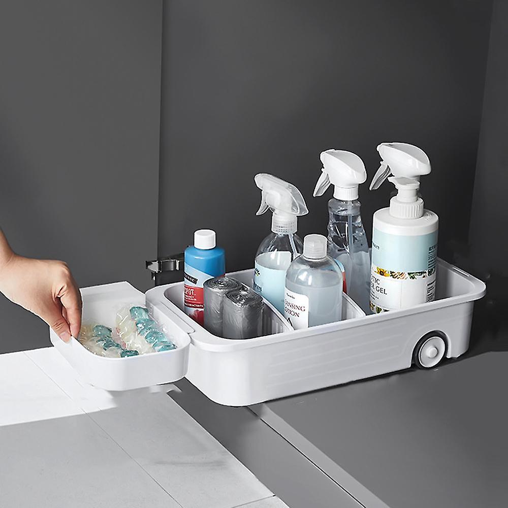 Kitchen Sink Storage Rack with Pull-out Drawer and Wheels, Multi-functional Storage Cabinet for Bathroom Toiletries Organizing Shelf