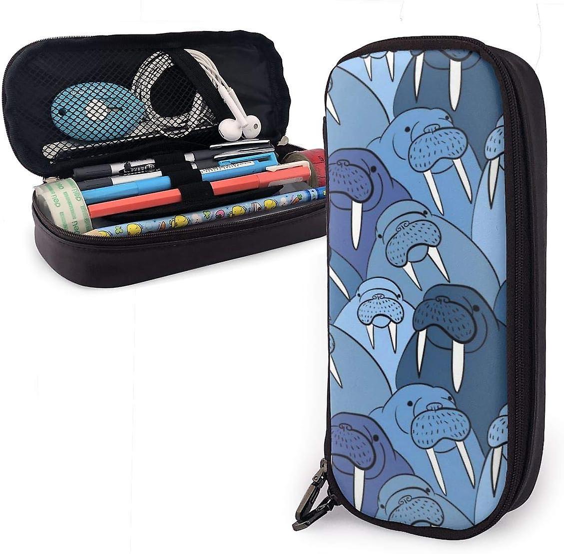 Leather Pencil Case Walrus Cute Animal Art Nautical Ocean Theme
